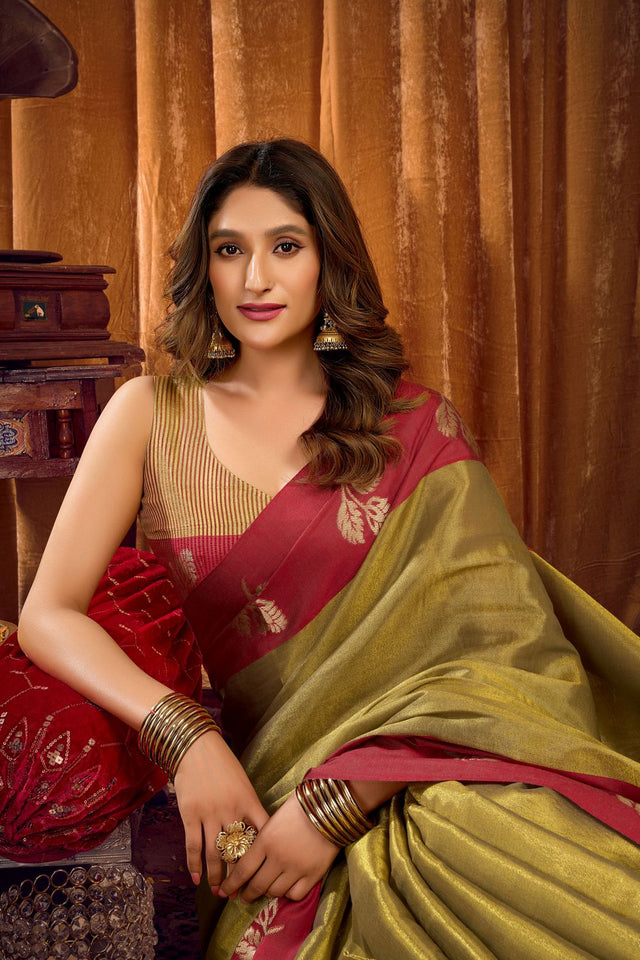 Mehendi Woven Tissue Saree (ACB1192)