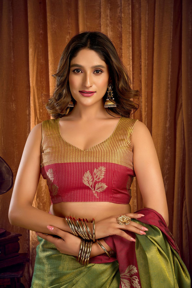 Green Woven Tissue Saree (ACB1194)