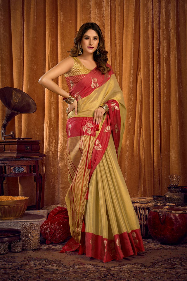 Beige Woven Tissue Saree (ACB1195)