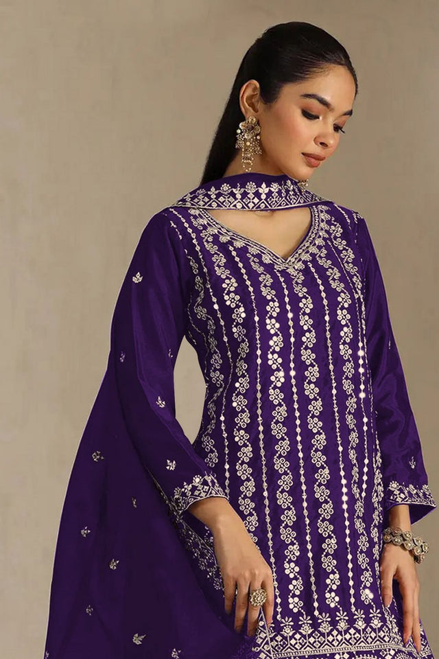 Violet Sequin with Embroidered Chinon Sharara Suit (ACB1198)