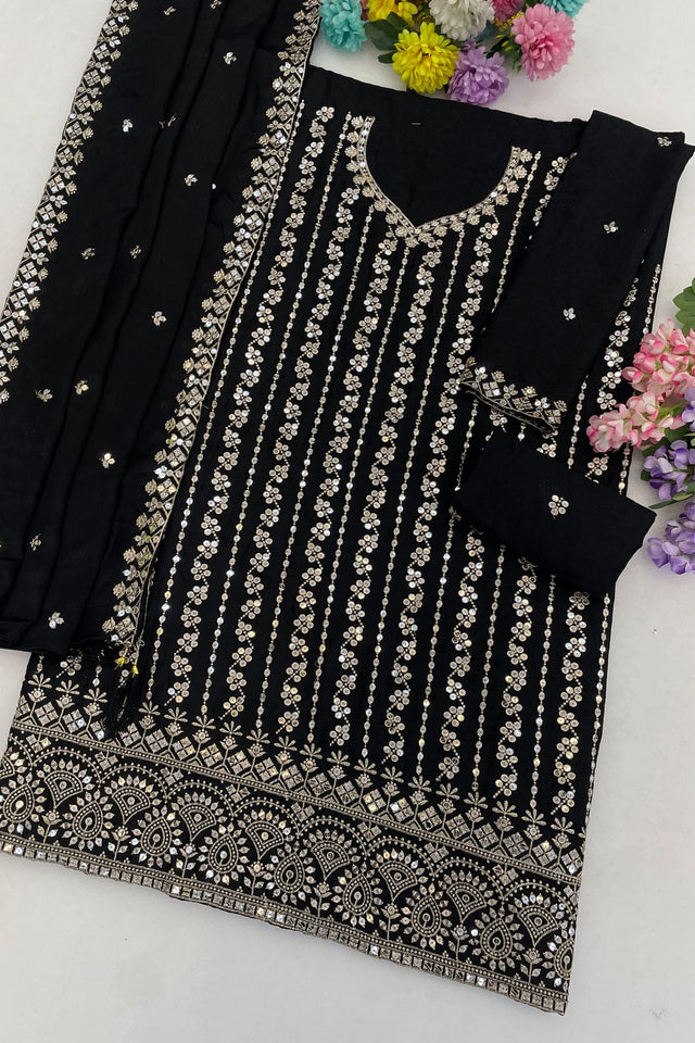 Black Sequin with Embroidered Chinon Sharara Suit (ACB1199)
