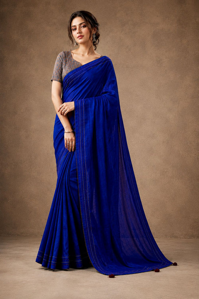 Blue Solid Woven Tissue Saree (ACB1227)