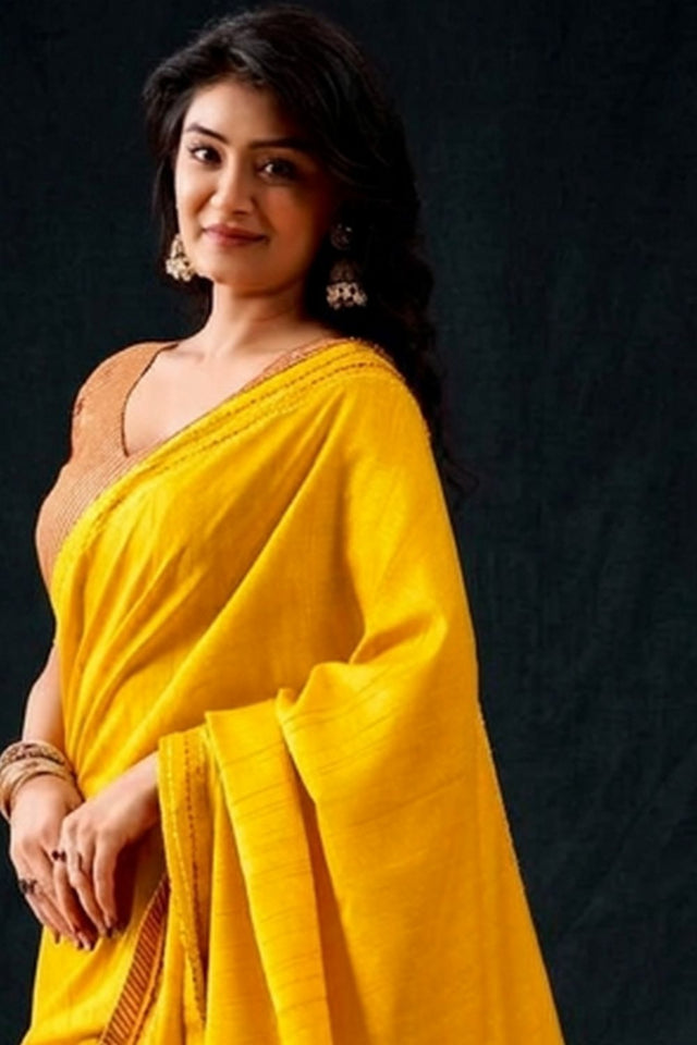 Yellow Solid Woven Tissue Saree (ACB1232)
