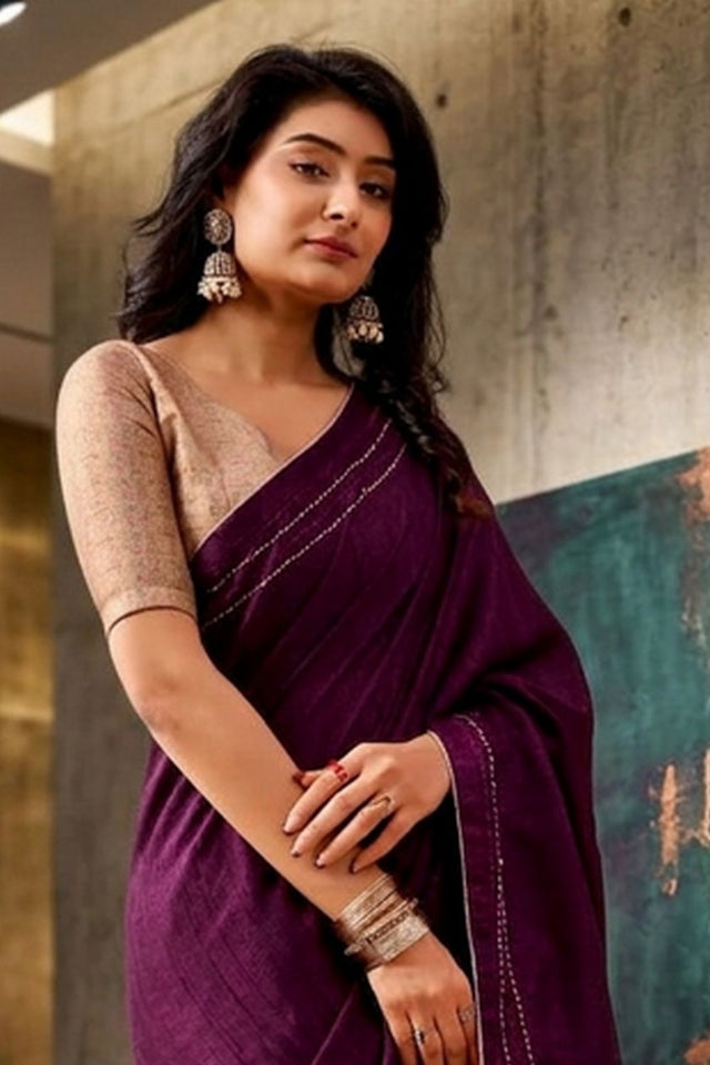 Purple Solid Woven Tissue Saree (ACB1234)