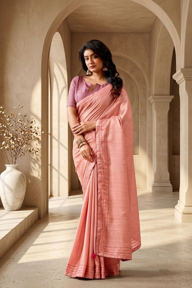 Peach Solid Woven Tissue Saree (ACB1235)