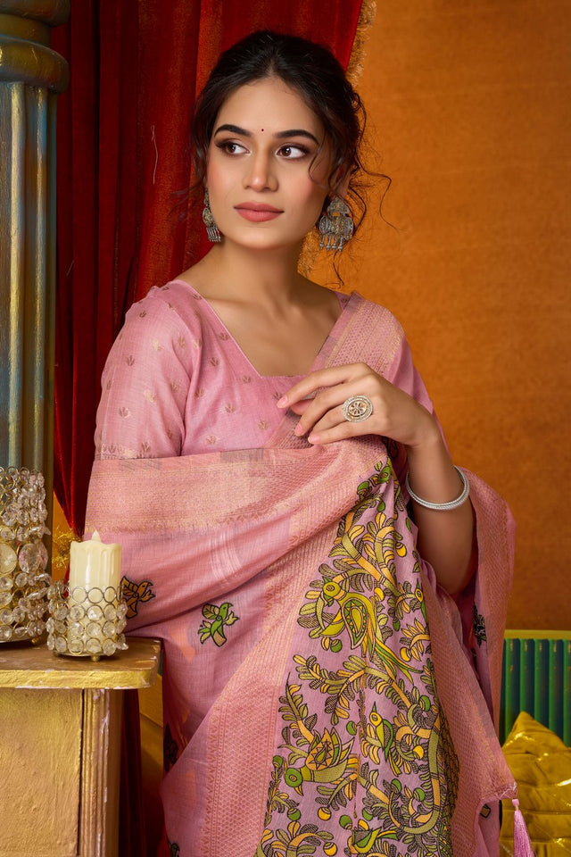 Pink Embroidered Silk Saree (ACB1237)