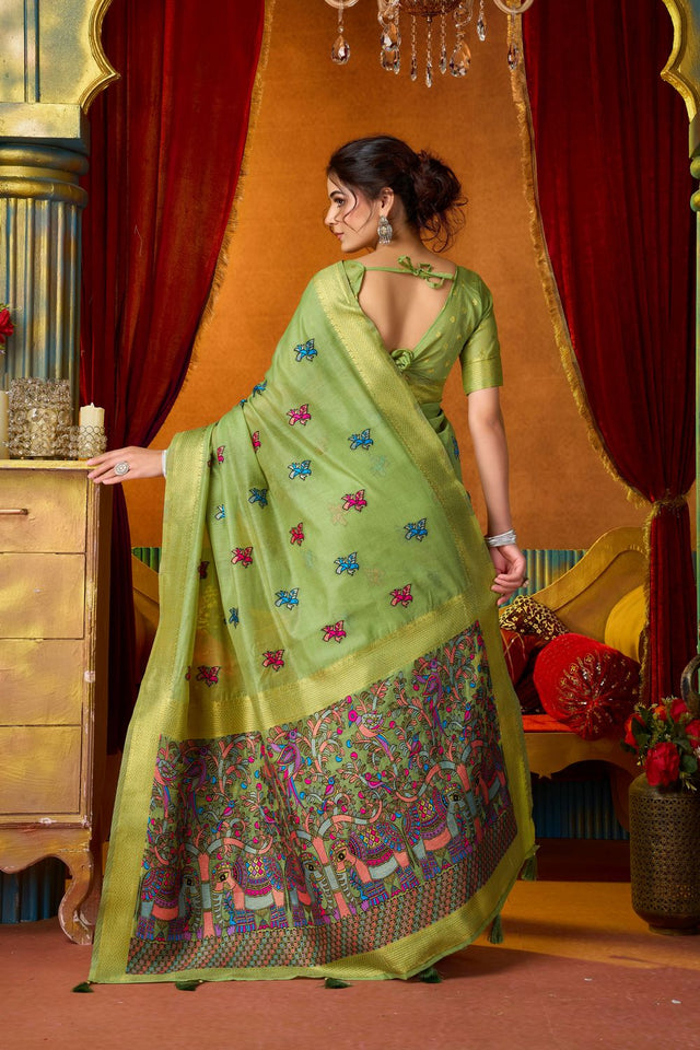 Green Embroidered Silk Saree (ACB1238)
