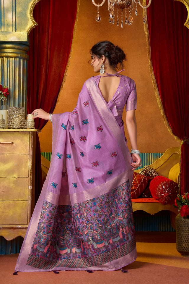 Purple Embroidered Silk Saree (ACB1239)