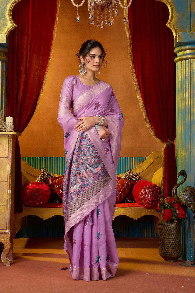 Purple Embroidered Silk Saree (ACB1239)