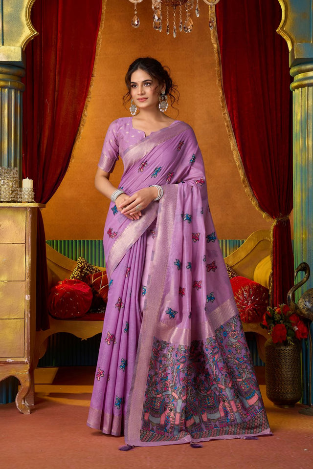 Purple Embroidered Silk Saree (ACB1239)