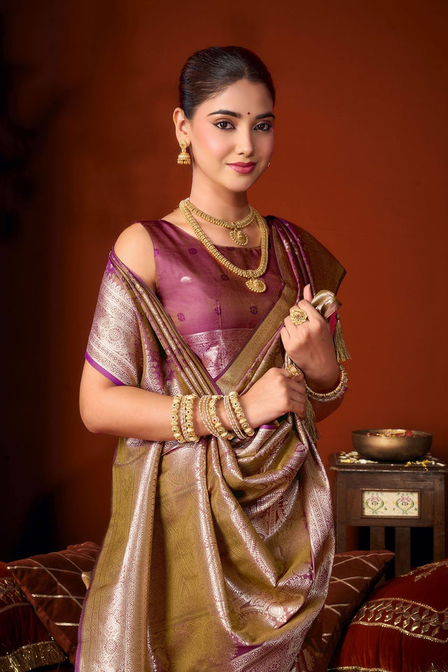 Purple Jacquard Woven Soft Silk Saree (ACB1242)