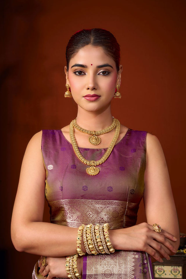 Purple Jacquard Woven Soft Silk Saree (ACB1242)