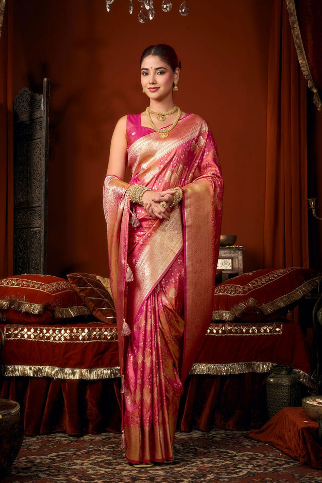 Pink Jacquard Woven Soft Silk Saree (ACB1244)