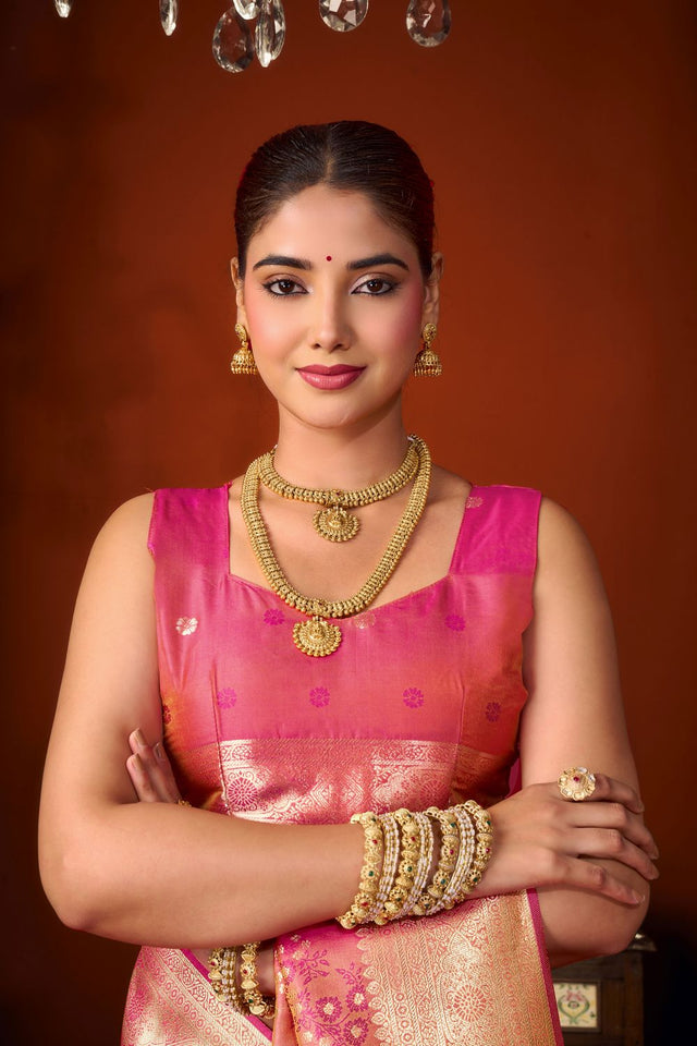 Pink Jacquard Woven Soft Silk Saree (ACB1244)