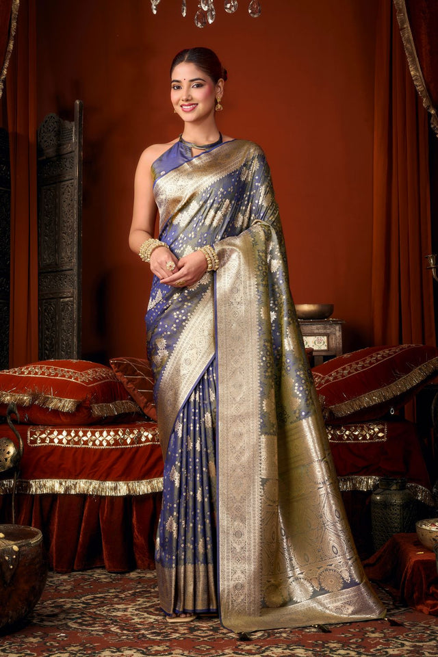 Grey Jacquard Woven Soft Silk Saree (ACB1246)