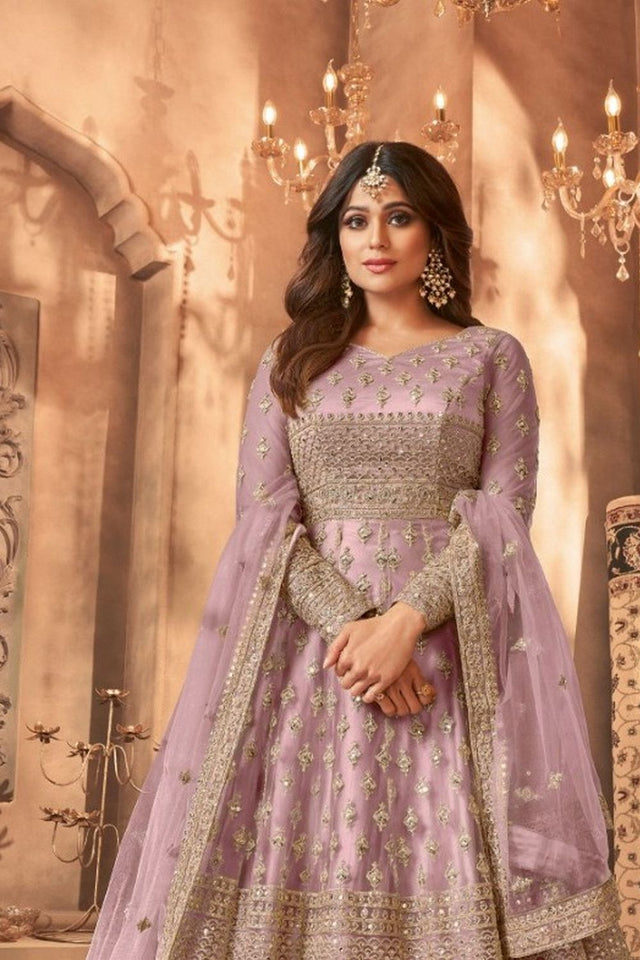 Purple Sequin with Embroidered Net Anarkali Suit (ACB1250)