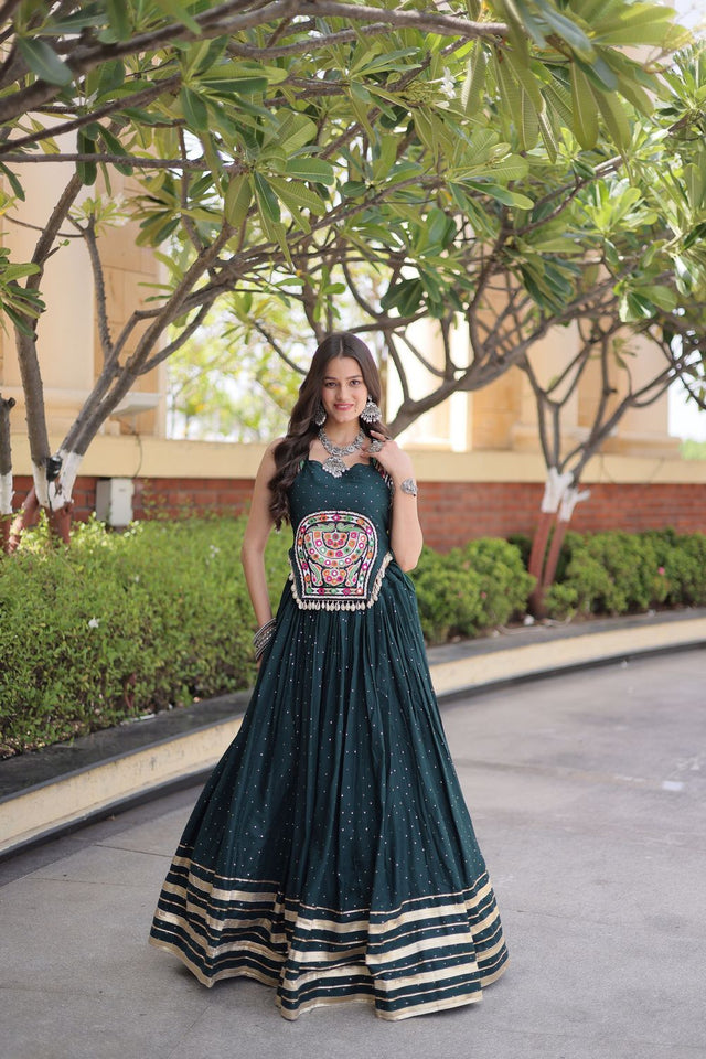 Green Printed with Embroidered Rayon Lehenga (ACB1257)