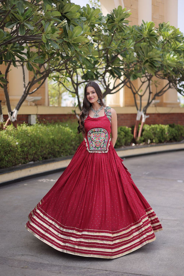 Maroon Printed with Embroidered Rayon Lehenga (ACB1258)