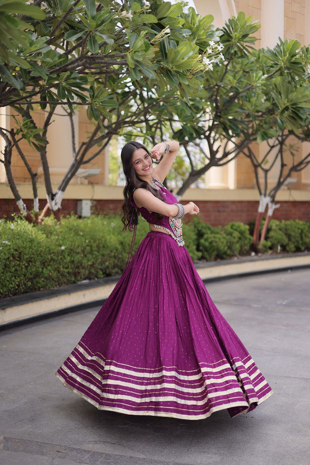 Wine Printed with Embroidered Rayon Lehenga (ACB1261)