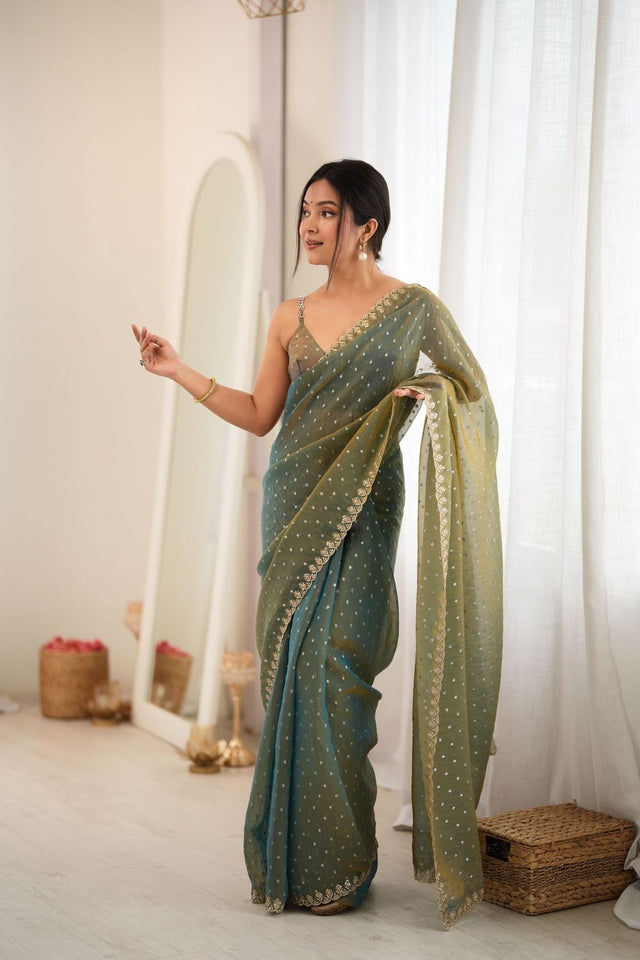 Green Sequin with Embroidered Silk Saree (ACB1264)