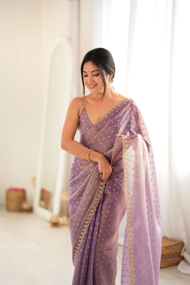Purple Sequin with Embroidered Silk Saree (ACB1265)