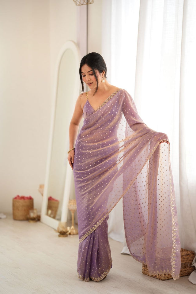 Purple Sequin with Embroidered Silk Saree (ACB1265)