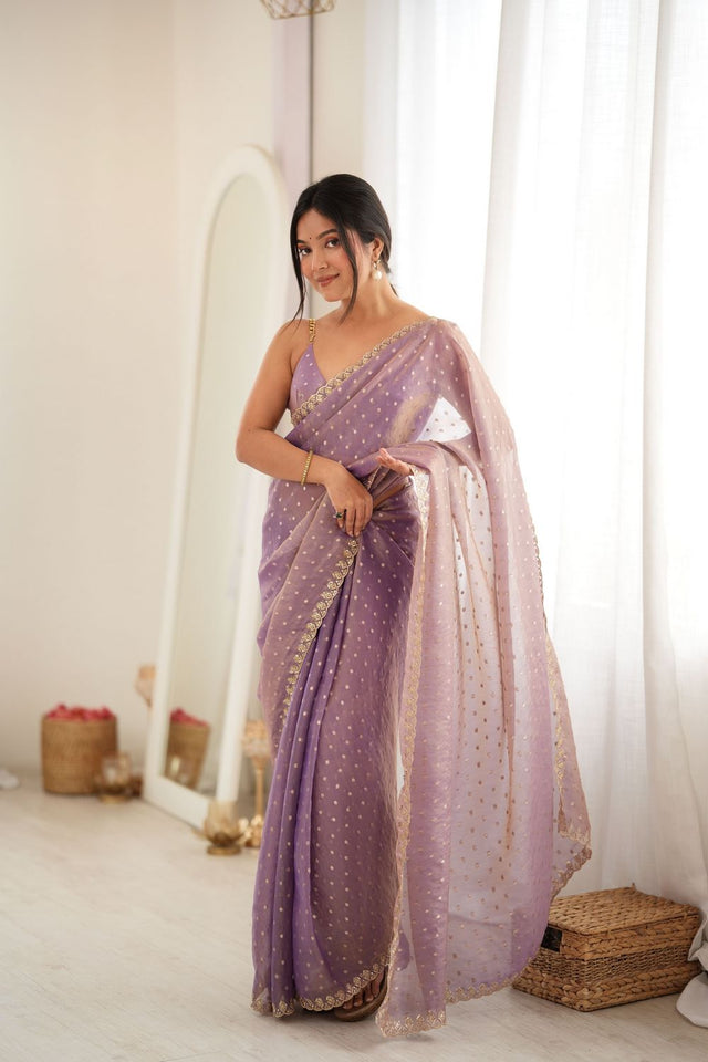 Purple Sequin with Embroidered Silk Saree (ACB1265)