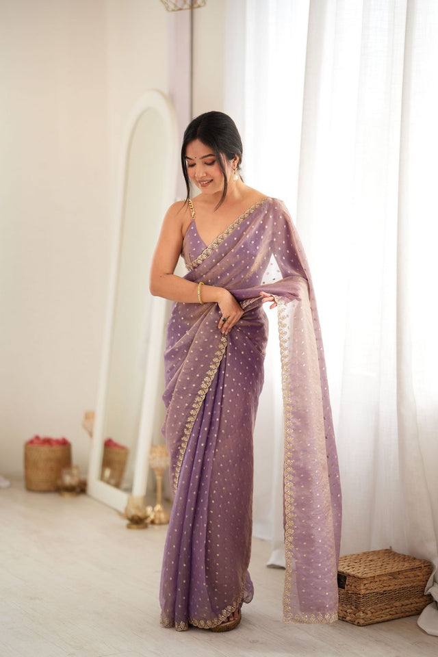 Purple Sequin with Embroidered Silk Saree (ACB1265)