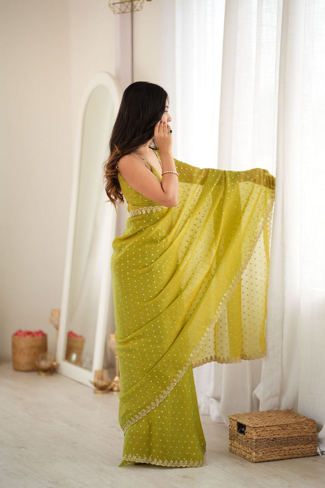 Olive Green Sequin with Embroidered Silk Saree (ACB1266)