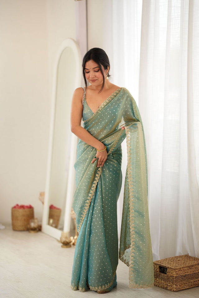 Grey Sequin with Embroidered Silk Saree (ACB1268)