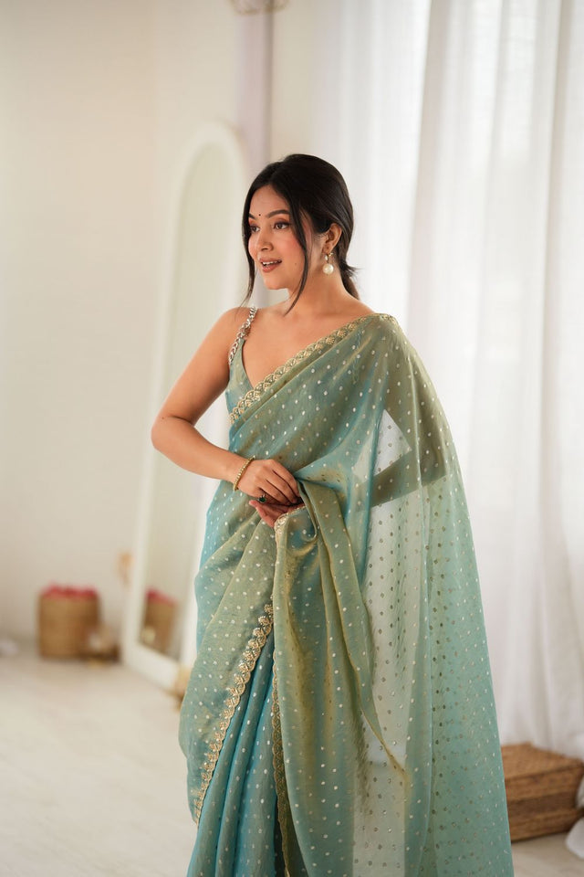 Grey Sequin with Embroidered Silk Saree (ACB1268)
