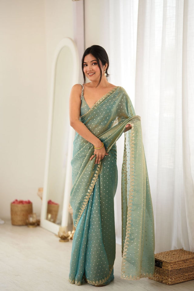 Grey Sequin with Embroidered Silk Saree (ACB1268)