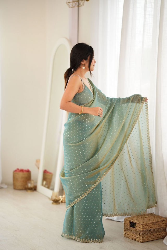 Grey Sequin with Embroidered Silk Saree (ACB1268)