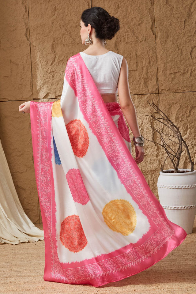 Pink Bandhani Printed Satin Ready to Wear Saree (ACB1275)