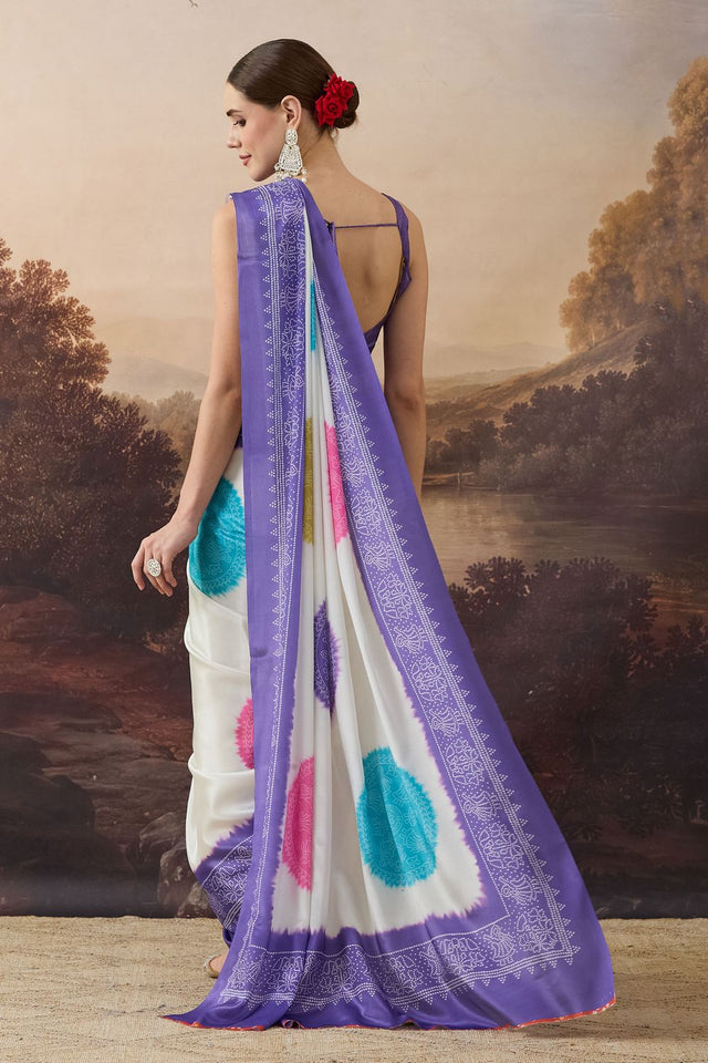 Lavender Bandhani Printed Satin Ready to Wear Saree (ACB1276)
