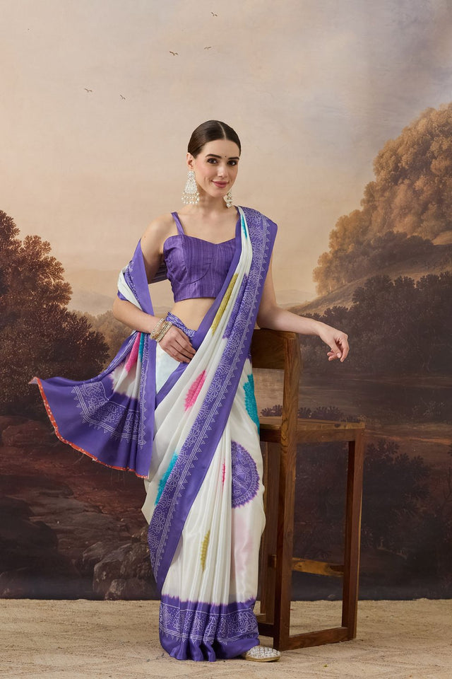 Lavender Bandhani Printed Satin Ready to Wear Saree (ACB1276)