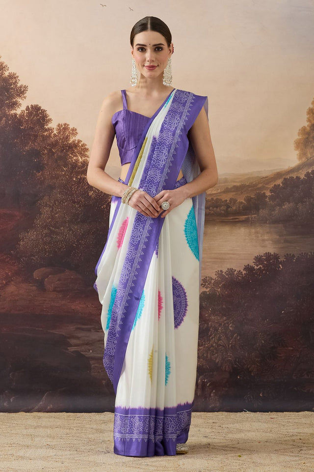 Lavender Bandhani Printed Satin Ready to Wear Saree (ACB1276)