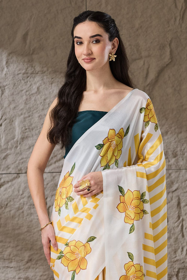 Yellow Printed Satin Ready to Wear Saree (ACB1280)