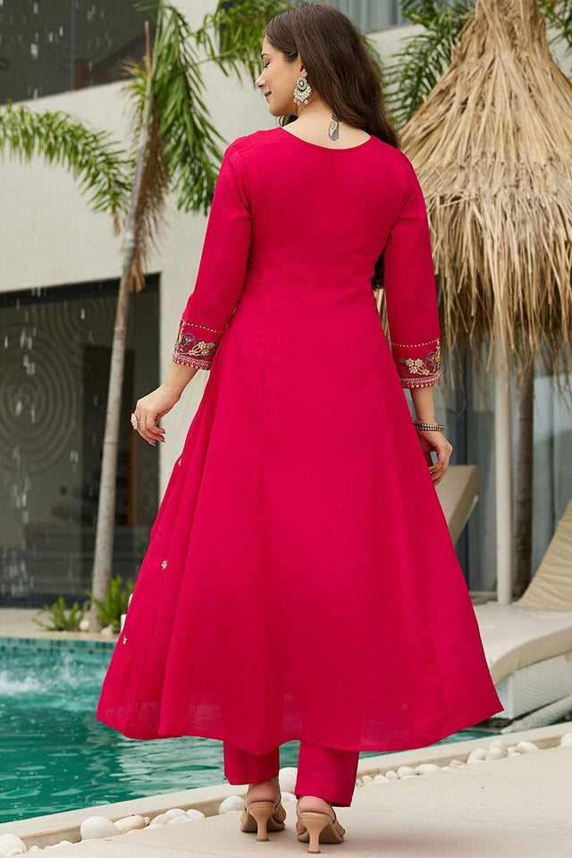 Pink Floral Embroidered Silk Anarkali Suit (ACB1285)