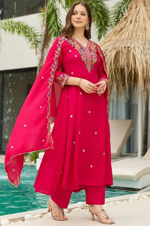 Pink Floral Embroidered Silk Anarkali Suit (ACB1285)