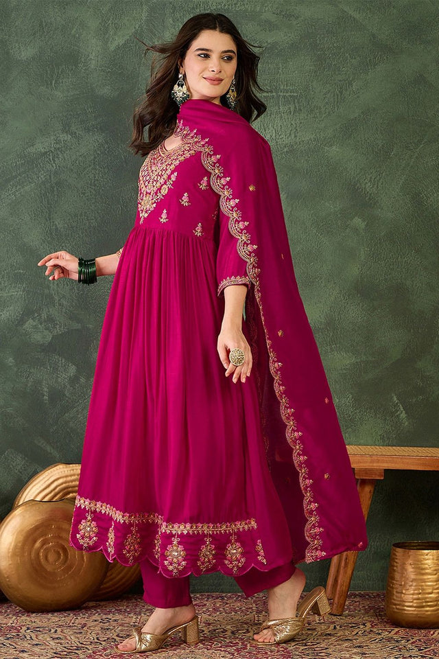 Pink Floral Embroidered Silk Anarkali Suit (ACB1286)
