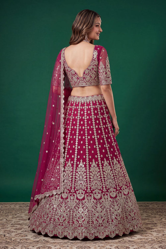 Pink Floral Embroidered Net Lehenga (ACB1299)