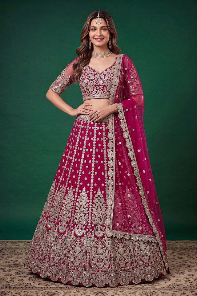 Pink Floral Embroidered Net Lehenga (ACB1299)