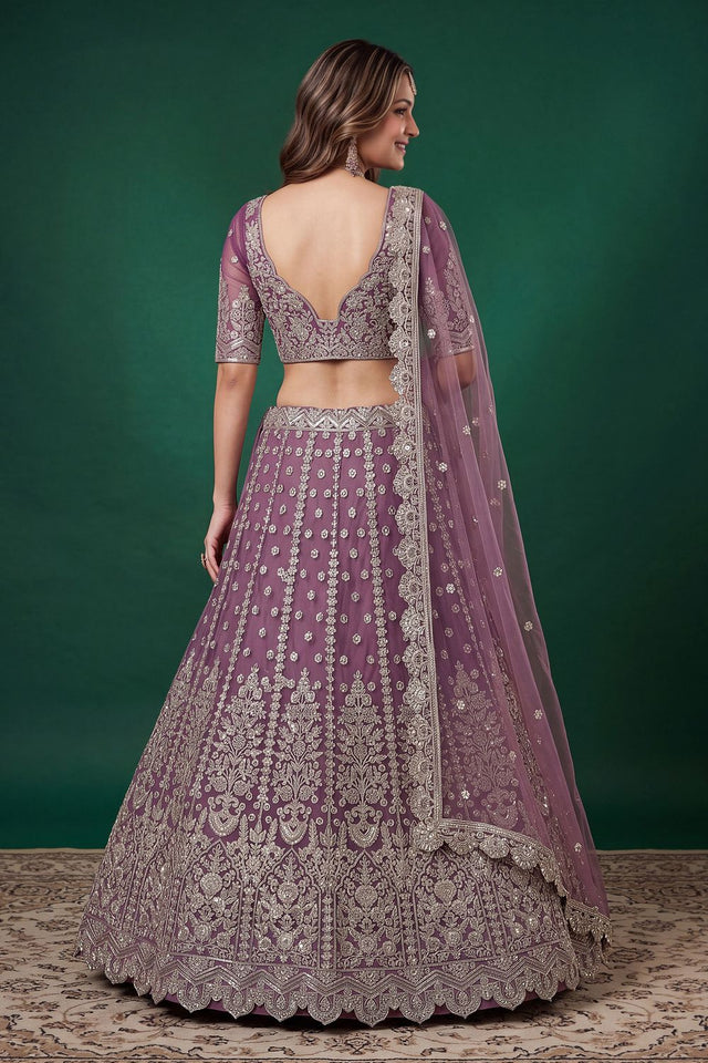 Purple Floral Embroidered Net Lehenga (ACB1301)