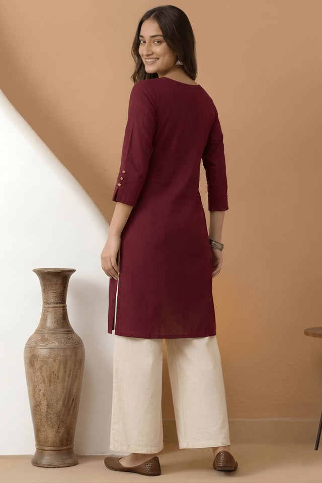 Maroon Solid Silk Long Kurti (ACB1306)