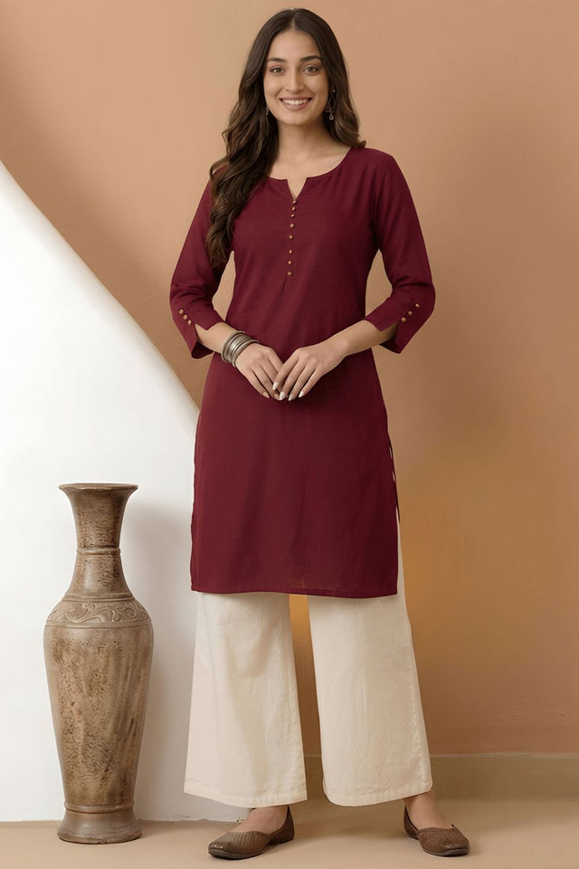 Maroon Solid Silk Long Kurti (ACB1306)