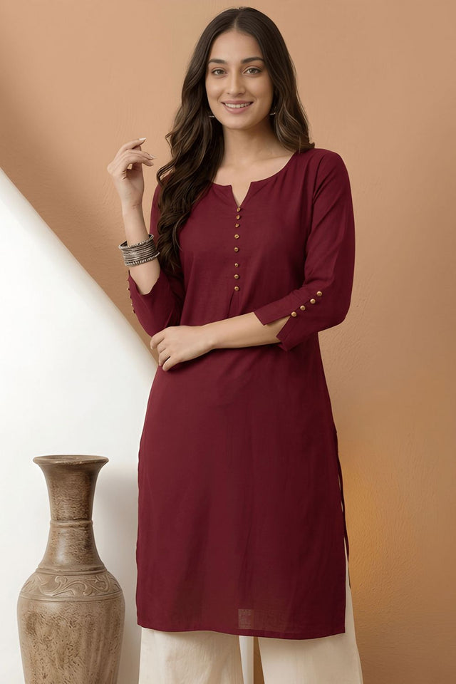 Maroon Solid Silk Long Kurti (ACB1306)