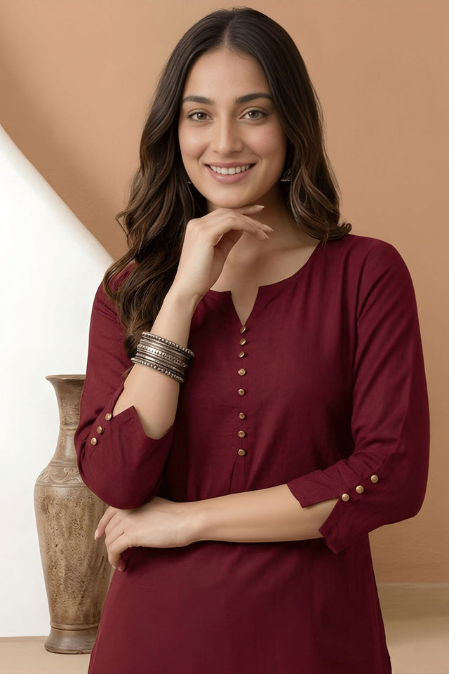 Maroon Solid Silk Long Kurti (ACB1306)