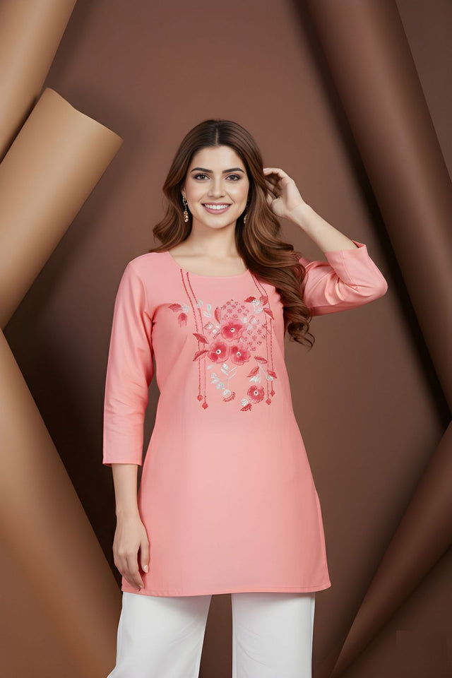 Pink Floral Printed Cotton Blend Top (ACB1308)