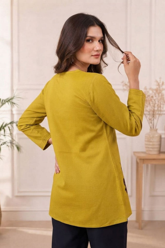 Mustard Embroidered Cotton Silk Top (ACB1309)
